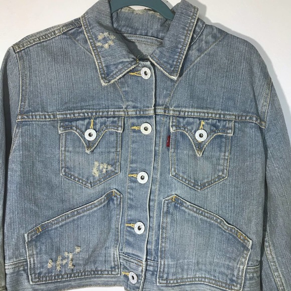 Levi's Jeans Button Front Crop Denim Jacket - Picture 2 of 10